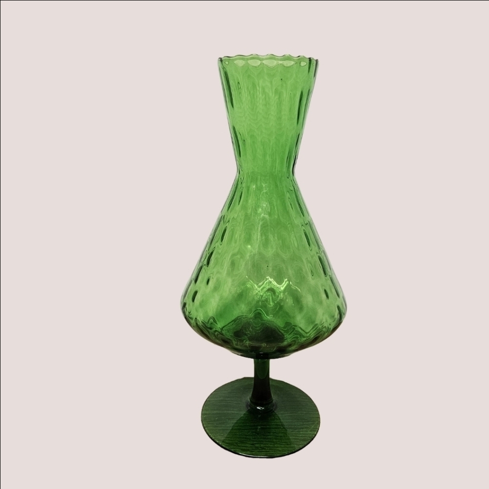 Vintage Empoli Italy Verde Green Diamond Optic Pedestal Vase
